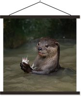 Porte-affiche avec affiche - Affiche scolaire - Loutre avec de la nourriture dans l'eau - 40x40 cm - Lattes noires