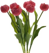 Viv! Home Luxuries - Tulpen boeket - 7 stuks - kunststof bloem - donkerroze - 52cm -Topkwaliteit