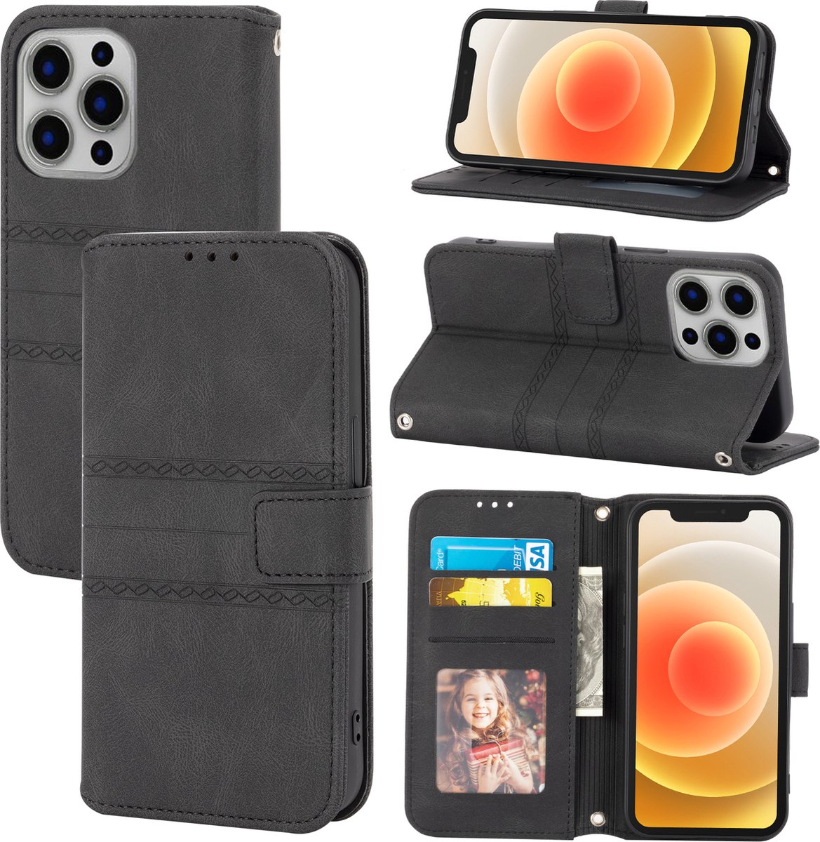 Apple iPhone 13 Mini Telefoonhoesje | PU Leren Bookcase | Pasjeshouder | Tas | Zwart