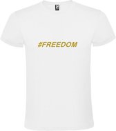 Wit  T shirt met  print van "# FREEDOM " print Goud size L