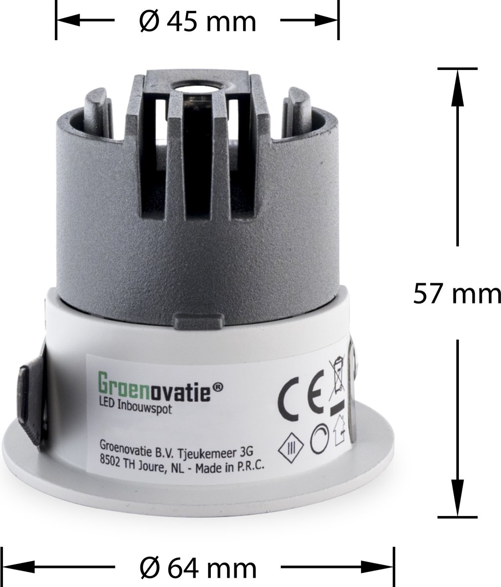 Groenovatie LED Inbouwspot 5W CREE - Rond - Kantelbaar - Dimbaar - Wit/Wit