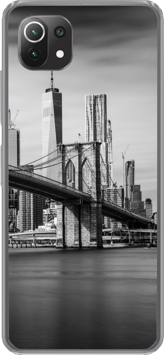Telefoonhoesje Geschikt voor Xiaomi Mi 11 Lite hoesje - Architectuur - New York - Brooklyn Bridge - Water - Zwart wit - Siliconen Telefoonhoesje Telefoonhoesje