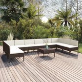 11-delige Loungeset met kussens poly rattan bruin