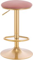 Kamyra® Industriële Barkruk - Velvet Zitting - Gouden Frame met Voetensteun - In Hoogte Verstelbaar - Roze 61 - 82 cm