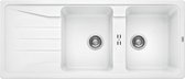 Silgranit keukenspoelbak 116 x 50 cm wit, ingebouwd, 2 omkeerbare afdruipkommen, BLANCO SONA 8S, handmatige afvoer, sifon
