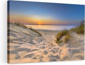 Artaza Canvas Schilderij Strand en Zee met Zonsondergang - 90x60 - Foto Op Canvas - Canvas Print - Muurdecoratie