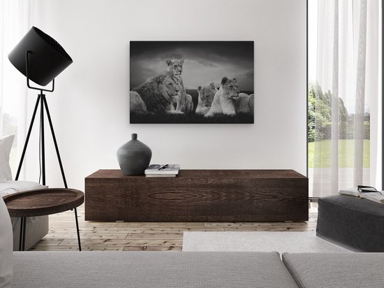 Artaza - Peinture sur Toile - Famille de Lions en Afrique - Lion - Zwart Wit - 120x80 - Groot - Photo sur Toile - Impression sur Toile