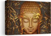 Artaza Canvas Schilderij Gouden Boeddha Hoofd - 30x20 - Klein - Foto Op Canvas - Canvas Print