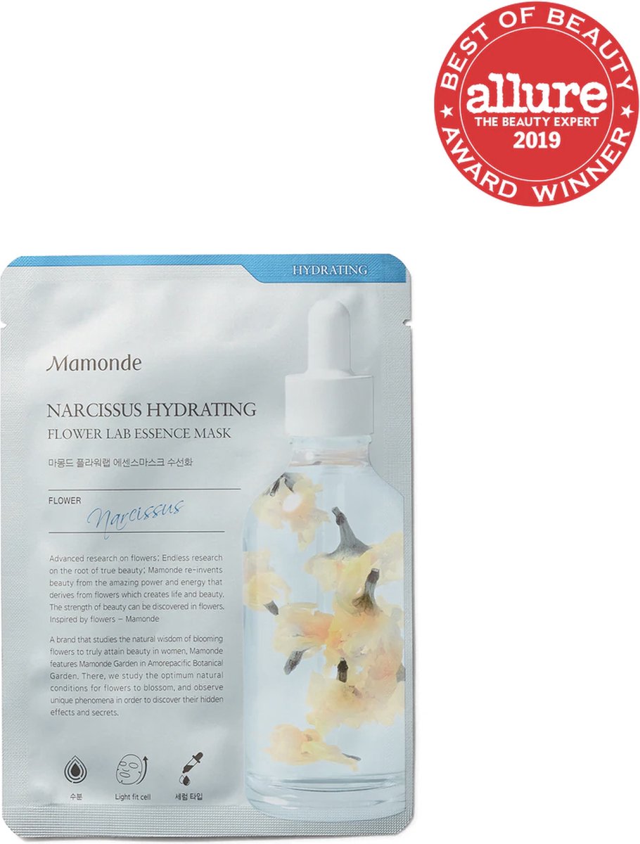 MAMONDE Narcissus Hydrating Flower Lab Essence Mask Gezichtsmasker Hydraterend 25ml Droge Huid Alle Huidtypen Korean K Beauty