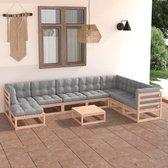 vidaXL 9-delige Loungeset met kussens massief grenenhout
