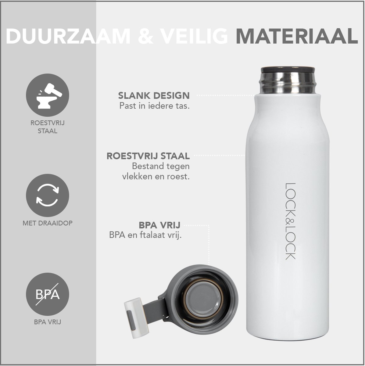 Lock&Lock RVS Thermosfles - Thermosbeker - Travel Mug - Isoleerfles - Veldfles - Drinkfles - Theefles - Met Filter - Koffie en Thee - Lekvrij - Tot 10 uur warm - 350 ml - Wit - LocknLock – foto 8