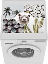 Wasmachine beschermer mat - Tijger - Collage - Stenen - Wit - Breedte 55 cm x hoogte 45 cm