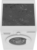 Wasmachine beschermer mat - Bladeren - Stof - Zwart - Wit - Breedte 55 cm x hoogte 45 cm