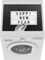 Wasmachine beschermer mat - Gelukkig nieuwjaar in een lichtbak - zwart wit - Breedte 55 cm x hoogte 45 cm