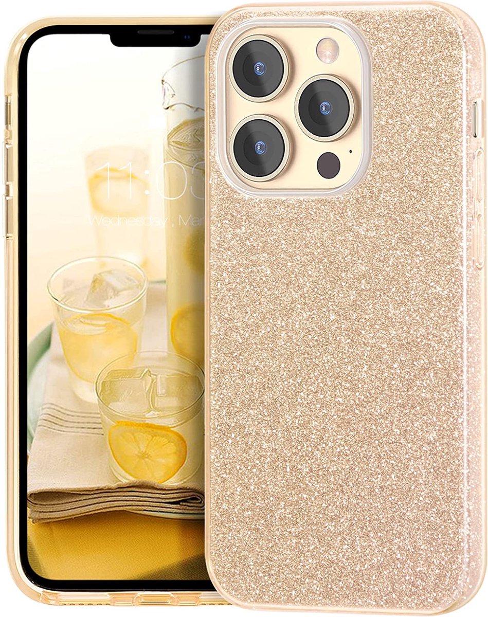 Backcover Geschikt voor Apple iPhone 13 Pro Max - Goud - Glitters - Soft TPU