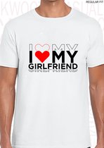 I LOVE MY GIRLFRIEND herenshirt - Wit - Maat XL - Korte mouwen - Ronde hals - Normale Pasvorm - Leuke shirtjes - Original Kwoots - Valentine - Valentijnsdag - Liefdesverklaring