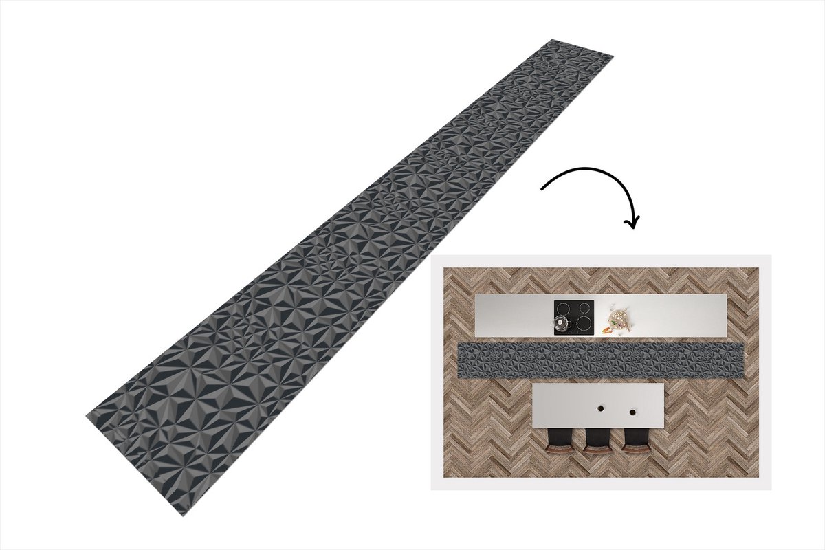 Keukenloper - Keukenmat - Geometrie - Grijs - 3D - Patronen - 400x50 cm - Keuken vloerkleed
