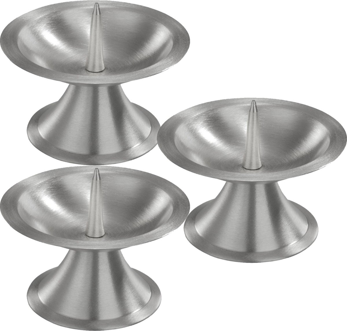 Trend Candles Luxe kaarsenhouder voor stompkaarsen - 3x - zilver - metaal - voor kaarsen van 5-6 cm
