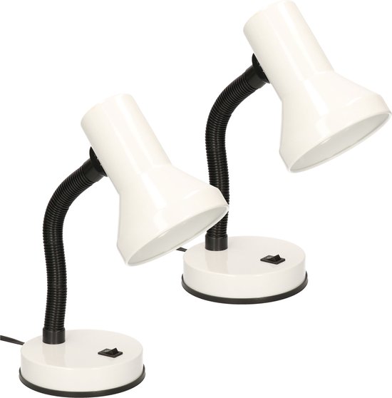 2x stuks witte bureaulampen/tafellampen 13 x 10 x 30 cm - Buigbare leeslampen/bureaulampen/tafellampen