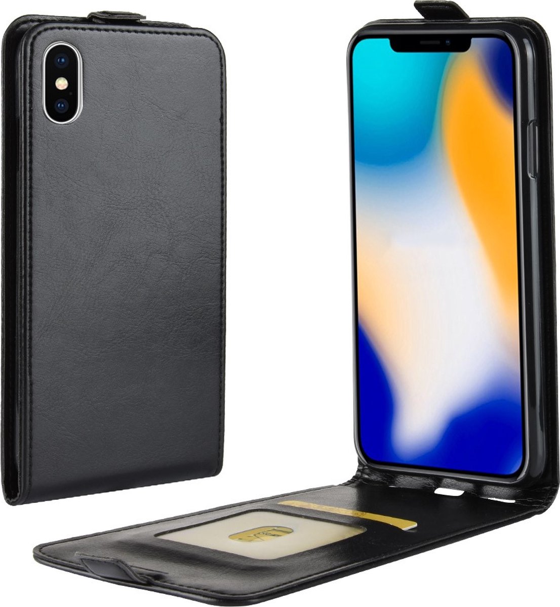 Peachy Lederen geschikt voor iPhone XS Max flipcase hoesje - Zwart
