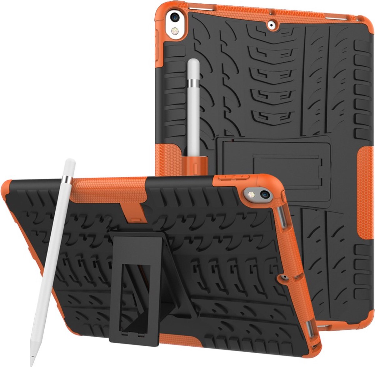 Peachy Hybride TPU Polycarbonaat geschikt voor iPad Air 3 (2019) & iPad Pro 10.5 inch case - Oranje Profiel Standaard