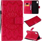 Peachy Zonnebloem patroon Leren Wallet Bookcase iPhone XR hoesje - Rood standaard