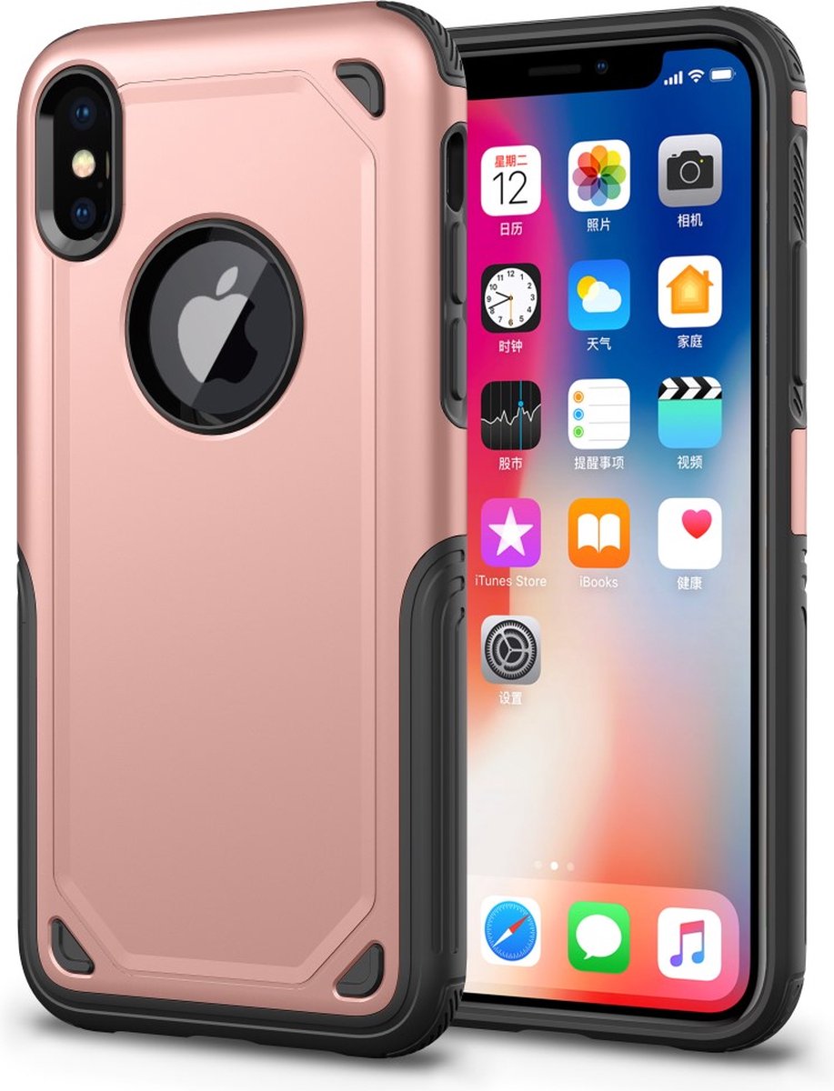 Peachy Shockproof Pro Armor iPhone X XS hoesje - Protection Case Rose Gold - Extra Bescherming