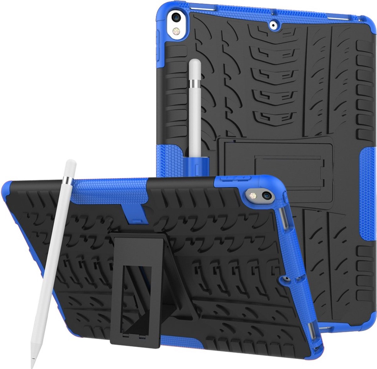 Peachy Hybride TPU Polycarbonaat geschikt voor iPad Air 3 (2019) & iPad Pro 10.5 inch case - Blauw Profiel Standaard
