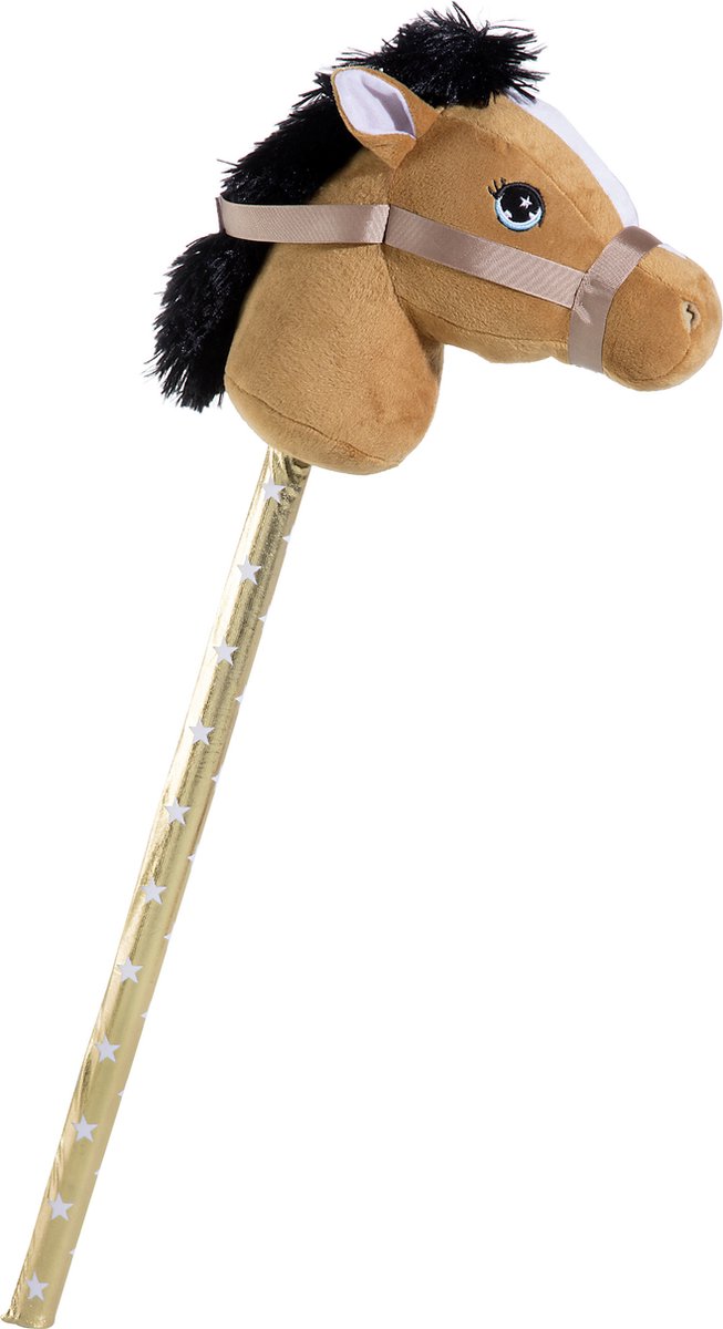 Pluche stokpaardje - bruin - 70 cm - Speelgoed pony - paard stokpaardjes met zwarte manen
