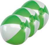 3x Opblaasbare strandballen groen/wit 28 cm speelgoed - Buitenspeelgoed strandballen - Opblaasballen - Waterspeelgoed