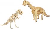 Houten 3D dieren dino puzzel set T-rex en Brachiosaurus - Speelgoed bouwpakketten