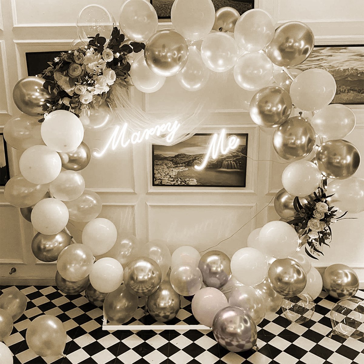 Kit D'arche De Ballons Ronds En Métal 2m, Arche Mariage Cercle Ballon