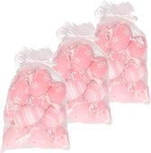 Set de 36x morceaux d'oeufs de Pâques rose dans un sachet en organza 6 cm - Oeufs de Pâques pour branches de Pâques - Décorations de Pâques / décorations de Pasen