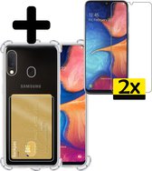 Hoesje Geschikt voor Samsung A20e Hoesje Case Pashouder Cover Siliconen Met 2x Screenprotector - Hoes Geschikt voor Samsung Galaxy A20e Hoesje Met Kaarthouder- Transparant
