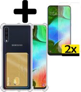 Samsung A70 Hoesje Pasjeshouder Case Met 2x Screenprotector - Samsung Galaxy A70 Pasjeshouder Card Case Hoesje Met 2x Screenprotector - Transparant