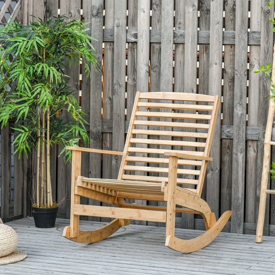 Outsunny Tuin schommelstoel, relaxstoel, tuinstoel, bamboe multiplex naturel 84A-171