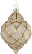 kerstbal Evina 11 cm glas beige/goud