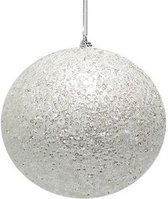 kerstbal glitter 15 cm wit