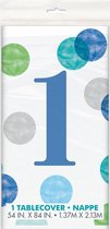 tafelkleed First Birthday jongens 140 x 214 cm wit/blauw