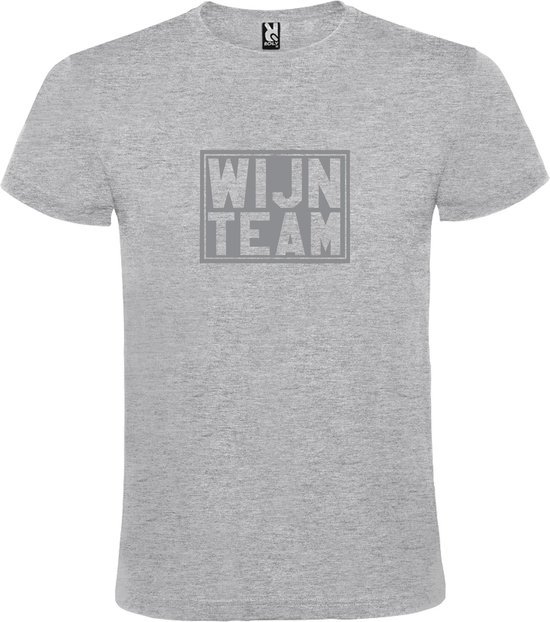 Grijs T shirt met print van " Wijn Team " print Zilver size XXXXL