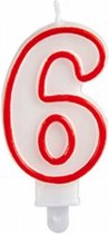 verjaardagskaars cijfer 6 wax 7,5 cm rood/wit