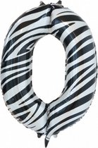 folieballon cijfer 0 zebra 86 cm zwart/wit