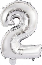 folieballon Cijfer '2' 35 cm zilver