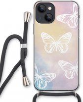 Case Company® - iPhone 13 mini hoesje met Koord - White butterfly - Telefoonhoesje met Zwart Koord - Extra Bescherming aan alle Kanten en Over de Schermrand