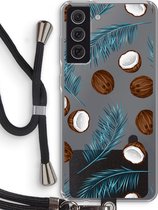 Case Company® - Samsung Galaxy S21 FE hoesje met Koord - Kokosnoot - Telefoonhoesje met Zwart Koord - Bescherming aan alle Kanten en Over de Schermrand