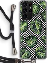 Case Company® - Samsung Galaxy S21 Ultra hoesje met Koord - Geometrische jungle - Telefoonhoesje met Zwart Koord - Bescherming aan alle Kanten en Over de Schermrand