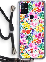 Case Company® - OnePlus Nord N10 5G hoesje met Koord - Little Flowers - Telefoonhoesje met Zwart Koord - Bescherming aan alle Kanten en Over de Schermrand