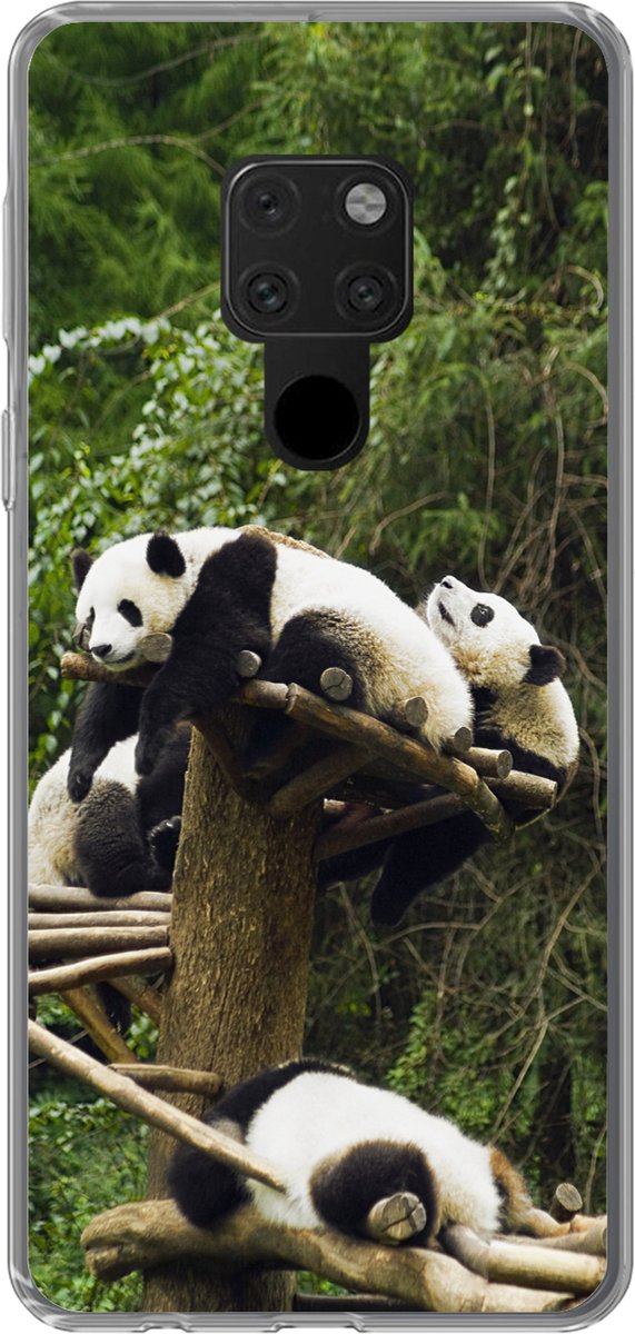 Telefoonhoesje Geschikt voor Huawei P40 Lite hoesje - Panda's - Hout - Trap - Siliconen Telefoonhoesje Telefoonhoesje
