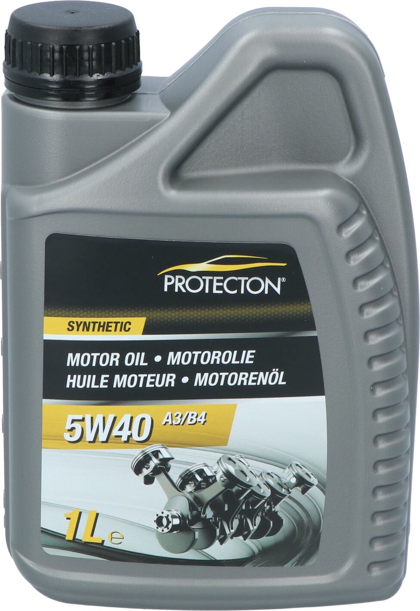 Protecton Motorolie 5W-40 A3/B4 – Synthetisch - Voor benzine-, LPG- & dieselmotoren – Hoge & zeer stabiele viscositeitindex - Veilige smeerfilm bij zeer hoge bedrijfstemperaturen - sterk antislijtage, anticorrosie en antischuim vermogen - 1 Liter