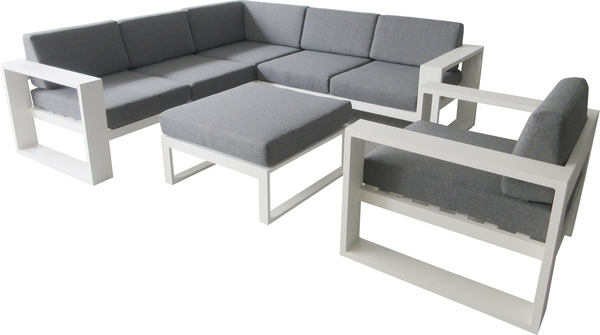 5-delige Hoek Loungeset Pompei | met stoel | White | Aluminium